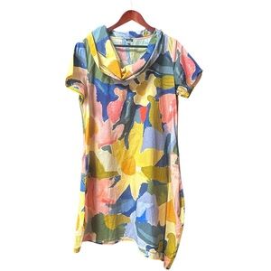 Shana colorful cotton bubble asymmetric dress with pockets medium colorful